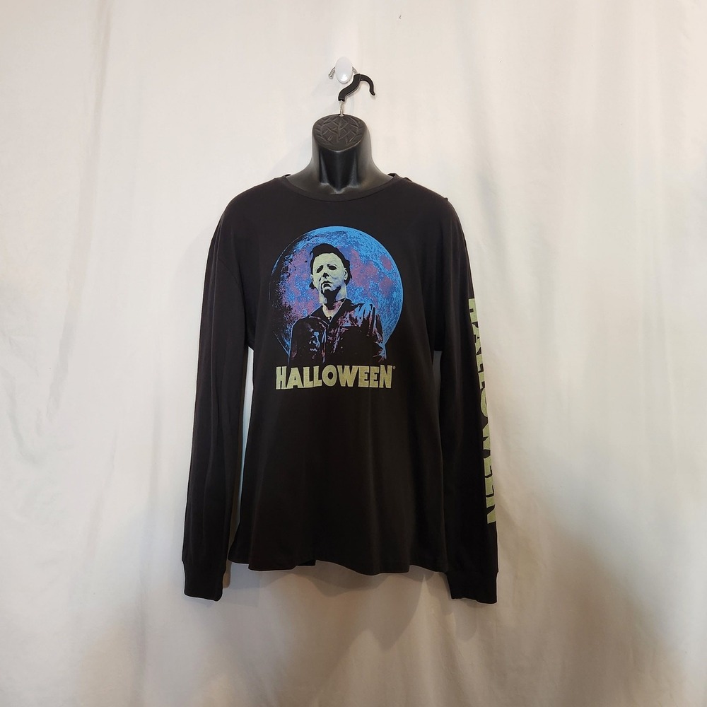 JOHN CARPENTERS HALLOWEEN Michael Myers Movie Black‎ LS Graphic T Shirt Mens XL